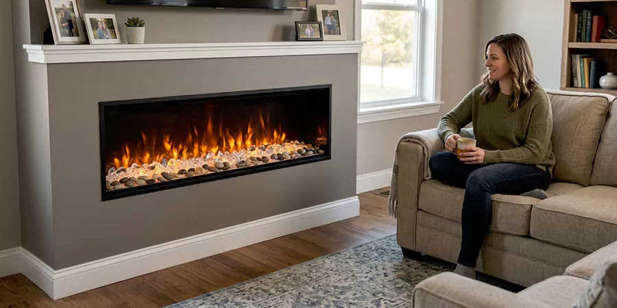 Electric Fireplace With Crystal and Pebble Embers Levittown